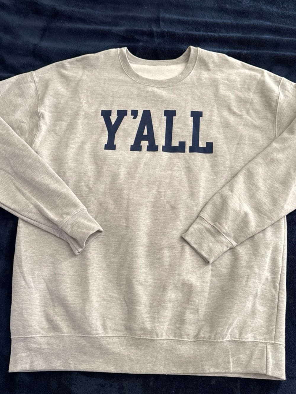 Men's Gray Crewneck Sweatshirt with Navy "Y'ALL" Chest Print